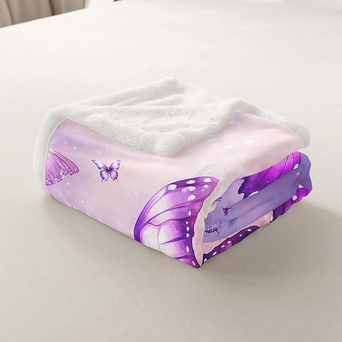 Feelyou Girls Purple Fleece Throw Blanket Baby 30"x40" Kids Watercolor Butterfly Sherpa Blanket Plush Fuzzy for Bed Couch Chair Living Room, Cute Dreamy Bed Blanket Room Decor