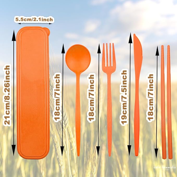 4 Sets Reusable Utensils With Case, Camping Cutlery Travel Silverware for Work, Lunch Picnic Daily Use Outdoor (Orange)