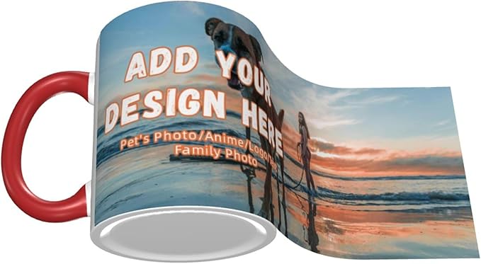 Custom Mugs and Coffee Cups Partial or Full Size Printed Creative Designs Customizable with Your Photos Images Text (Full-Width, Red)