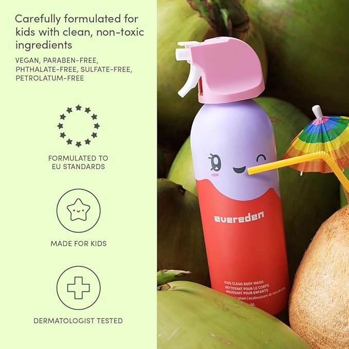 Evereden Kids Foam Soap, Cloud Body Wash (6.7 fl. oz., Coconut Splash): Spray, Shape & Splash: The Fun, Fluffy Foam That Makes Bath Time Playtime, Hydrating Foaming Bath Soap for Sensitive Skin