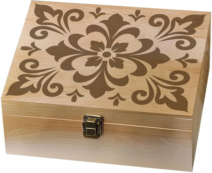 arricraft 1 Pc Tile Pattern Wooden Memory Keepsake Box, Metal Knot Box with Hinged Lid Photo Boxes for Office or Home Storage Keepsake Chest for Anniversary, Wedding, Memory, Valentines Day