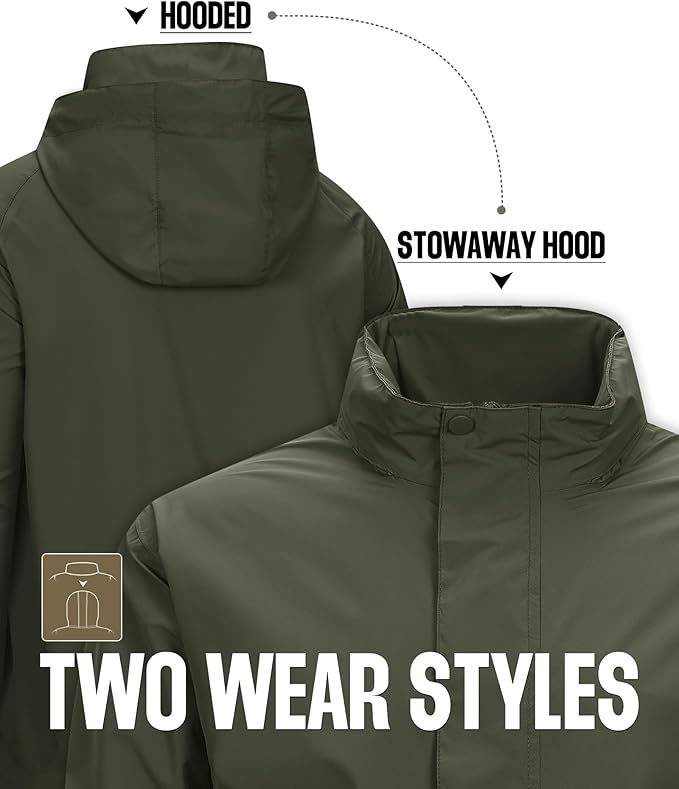 33,000ft Men's Packable Rain Jacket Waterproof Lightweight Raincoat Rain Shell with Hood for Outdoor Hiking Golf Travel