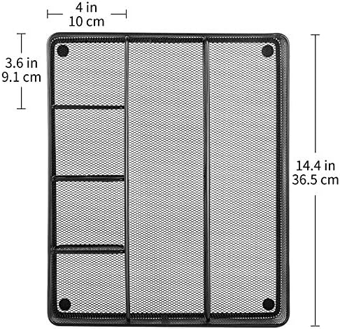 Amazon Basics Mesh Desk Drawer Organizer with 6 Compartments, Non-Slip Office Supplies Storage for Pens and Accessories, Black