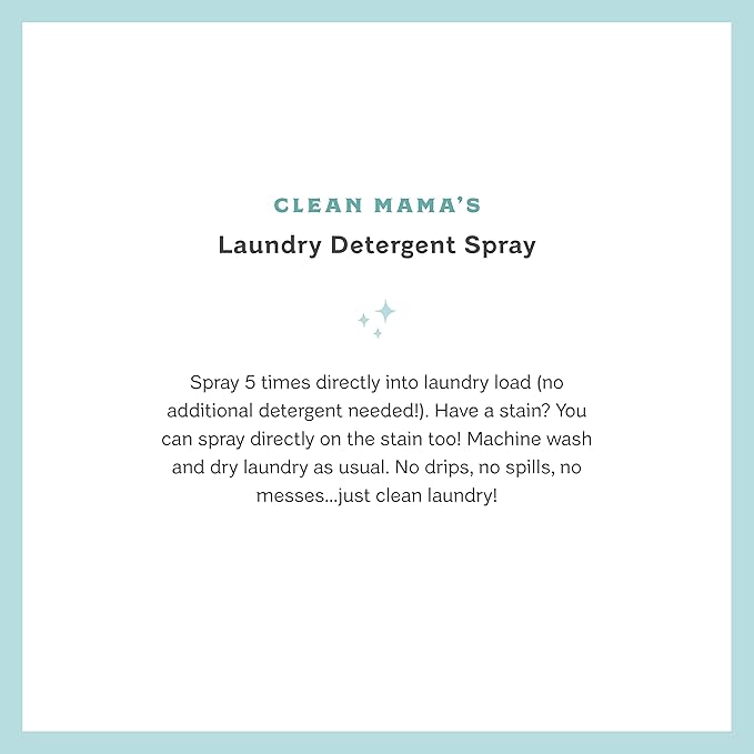 Clean Mama Laundry Detergent Spray & Pre-Treater - Natural Laundry Detergent Soap for Sensitive Skin - Eco-Friendly, HE Compatible - Unscented - 32+ Loads of Laundry, 16 oz