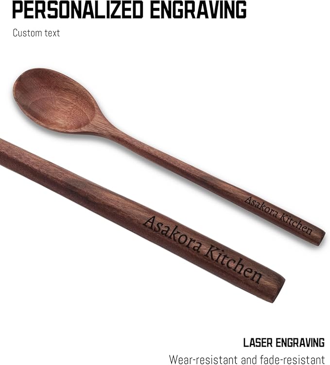 Personalized Wood Soup Spoons, Custom Engraved 9.25 Inch Wooden Spoons for Eating Cooking Mixing Stirring, Long Handle Spoon with Gift Box for Anniversary Birthday Christmas Gifts