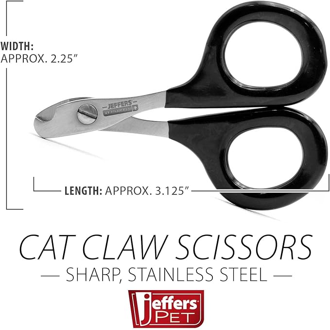 Jeffers Stainless Steel Cat Claw Clippers Scissors - Small Pet Nail Trimmer with Sharp Precision Blades, PVC Non Slip Ergonomic Handle, Compact Home Grooming Cutter for Cats, Kittens, Birds