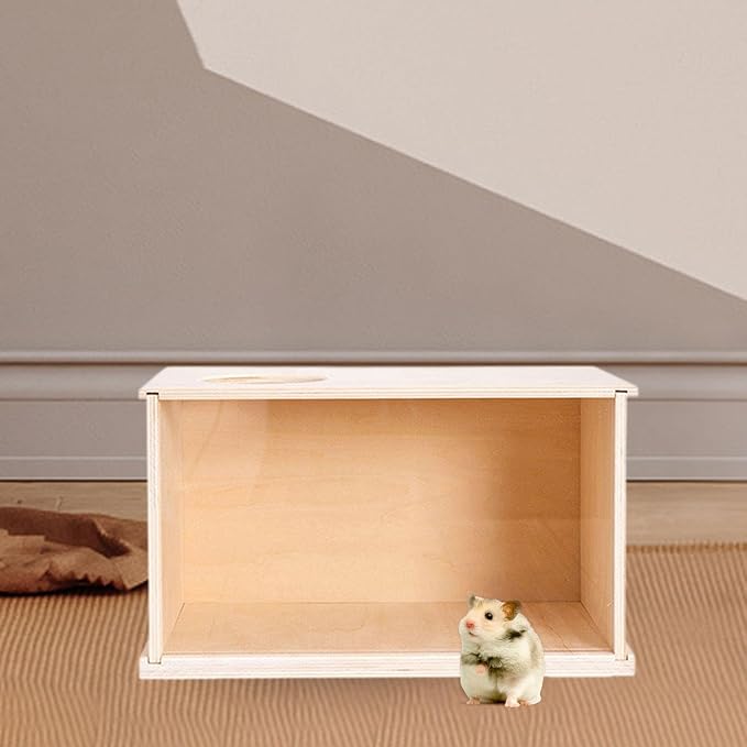 DIY Wooden Hamster Digging Box Clear Acrylic Viewing Panel Multipurpose Stable Structure Easy to Assemble with Lid Enclosure, Size L