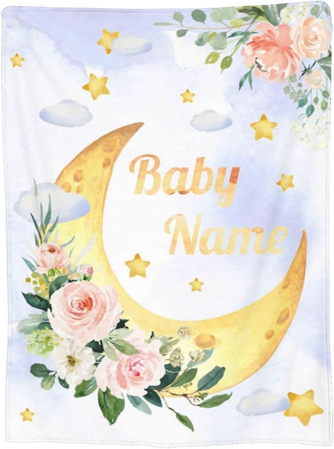 Personalized Baby Blankets for Girls Boys, Custom Baby Blanket with Name, Customized Baby Blanket Gifts for Kids Newborn for Birthday Christmas