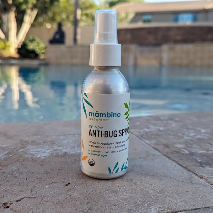 Mambino Organics Anti-Bug Spray, DEET-Free, Organic Mosquito Repellent with Essential Oils, Reef Safe, Face-Safe Protection for Babies, Kids, and Adults, Travel Bug Spray, 4oz