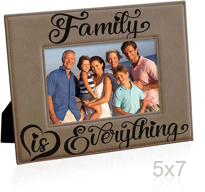 KATE POSH Family is Everything Engraved Leather Picture Frame (5x7-Horizontal)