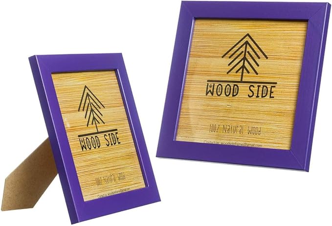 Wood Side Rustic Wooden Square Picture Frames 8x8 - Set of 2 - Natural Solid Eco Wood with Real Glass for Wall Mounting Photo Frame - Purple