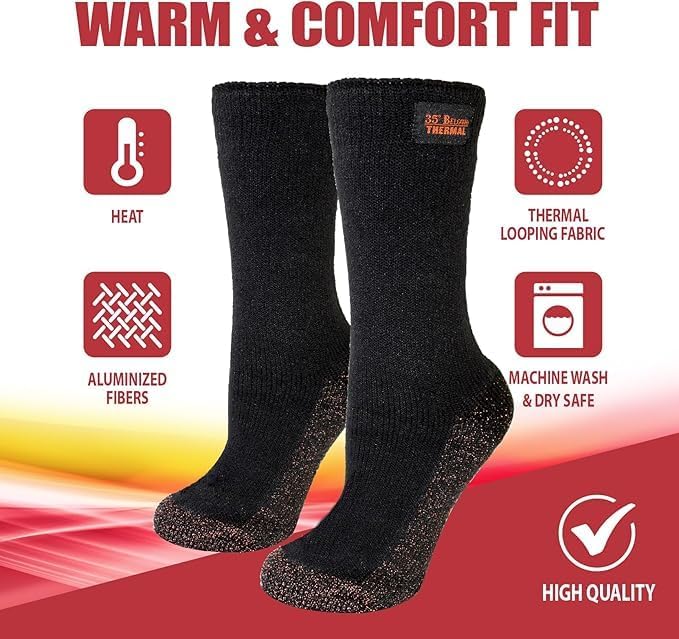 35° BELOW Thermal Insulated 1 or 3 Pk Socks for Men and Women, Designed with Soft Aluminized Loops to Keep Feet Warm and Cozy