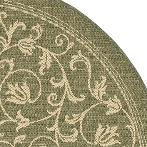 SAFAVIEH Courtyard Collection 7'10" Round Olive / Natural CY2098 Scroll Indoor/ Outdoor Waterproof Easy-Cleaning Patio Backyard Mudroom Area-Rug