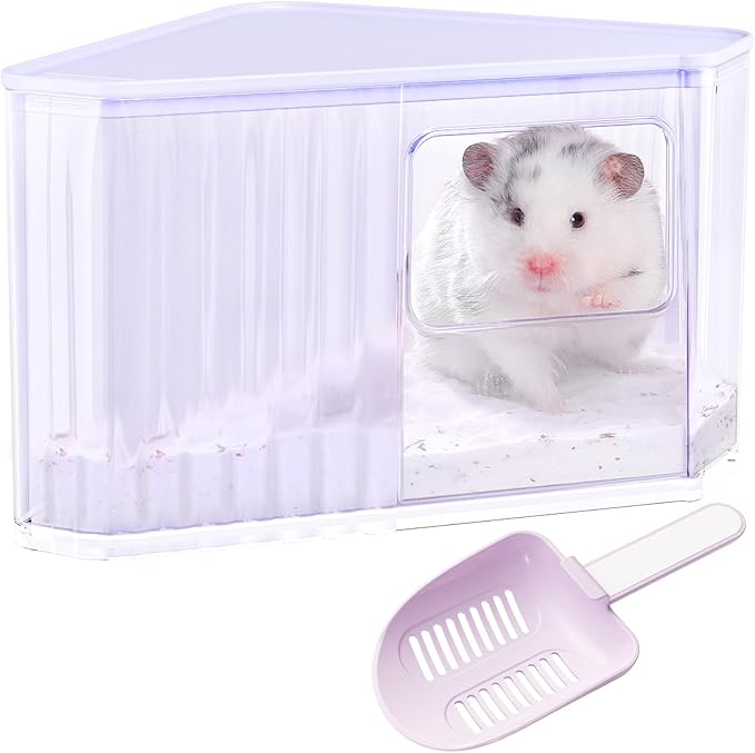 mini&moe Hamster Sand Bath Container - Small Animal Bathroom Shower Room Large Space Corner Digging Box with Cleaning Scoop Rat Dust Bath House for Guinea Pig, Hedgehog, Gerbil