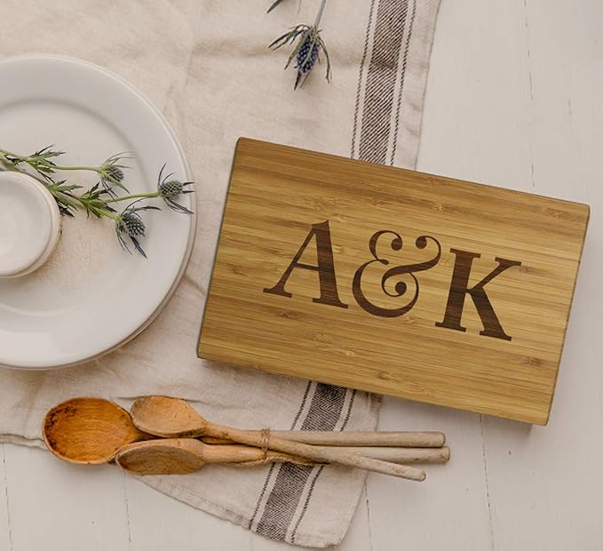Andaz Press Personalized Laser Engraved Small Bamboo Wood Cutting Board, 9.5 x 6-inch, Initials with Ampersand, Custom Chopping Board