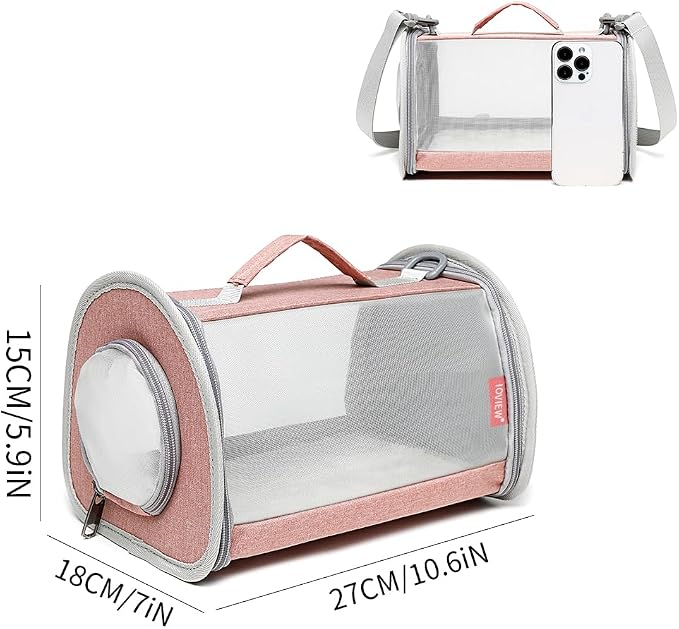 Guinea Pig Carrier Travel Small Animal Bag Lizard Bird Rabbit Cage Squirrel Breathable Bag Portable Hamster Pet Hangbag (Small, Pink)