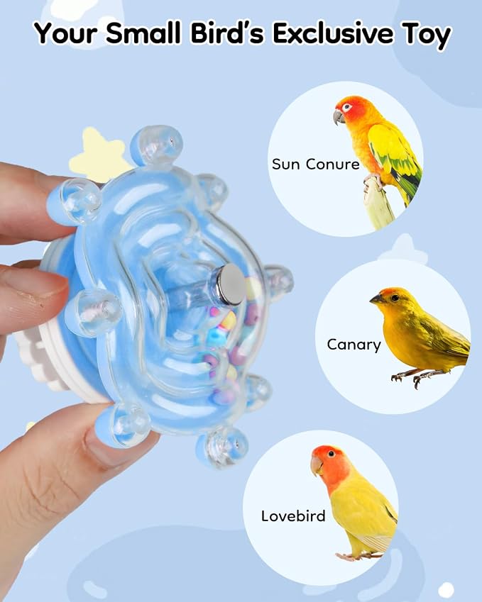 Pawfly Bird Toys for Parakeets, Colorful Spinning Wheel Chew Toy, Interactive Spinner Rattle Parrot Toys, Cockatiel Toy, Parakeet Toys, Bird Cage Accessories for Entertainment Chewing Exercise, Blue