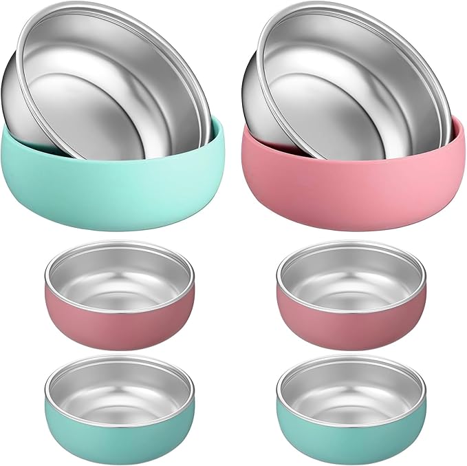 6 Pack Stainless Steel Kids Bowls, Baby Bowls with Removable Silicone Shell, Anti Scald Toddler Snack Container Dishwasher Safe (Without Suction)