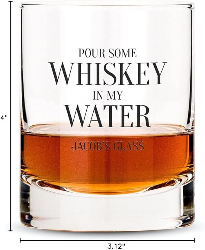WEDDINGSTAR Personalized Whiskey Glass 11oz - Whiskey in my Water Print