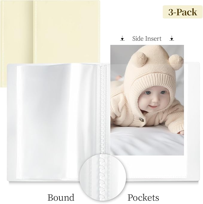 Vienrose Small Photo Album 3-Pack 4 x 6 Photo Book Album, Each Picture Book Holds 52 Photos Mini Photo Book with Customizable Cover, Postcard Album, Baby Photo Albums (Beige)