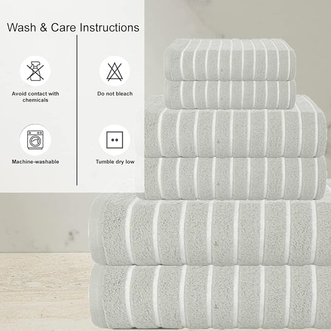 CASA COPENHAGEN Ecstatic 6 Pieces Towel Set- Light Grey, 600 GSM 2 Bath Towel 2 Hand Towel 2 Washcloth, Designed in Denmark Made of Soft Egyptian Cotton for Bathroom, Kitchen & Shower