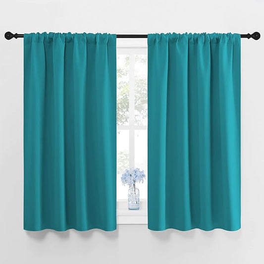 NICETOWN Peacock Blue Blackout Curtains Panels for Window, Thermal Insulated Rod Pocket Blackout Drapes/Draperies for Living Room (2 Panels, W42 x L48 inches)