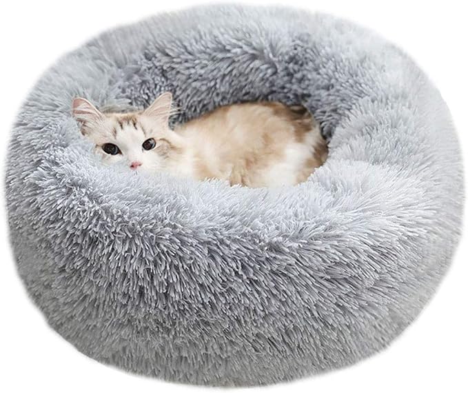 Dog Bed for Small Dogs & Cats, 24 Inch Medium Fluffy Washable Donut Bed | Plush Puppy Bed and Cat Bed for Pets up to 25 lb, High-Loft Polyester Fill with Water-Resistant Non-Skid Base for Indoor Use