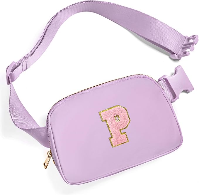 Gitus Initial Belt Bag Fanny Pack Crossbody Bag for Girls Birthday Gifts Age 8-10 Teen Girl Gifts Trend Stuff Personalized Letter Gifts for Daughter Sister (Lavender-P)