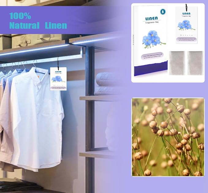 8 Packs Large Linen Scented Sachets for Closet Deodorizer Drawers, Hanging Long Lasting Potpourri Bags Home Fragrance Air Freshener
