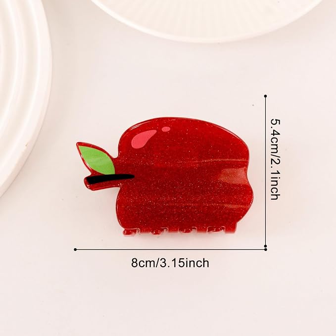 Red Apple Hair Claw Clips for Women Fruit Hair Clips Sweet Summer Jaw Clips | Cute Glitter Apple Jaw Clip Strong Hold Hair Barrettes Funny Christmas Eve Hair Clamp Daily Holiday Party Hairstyle Accessory