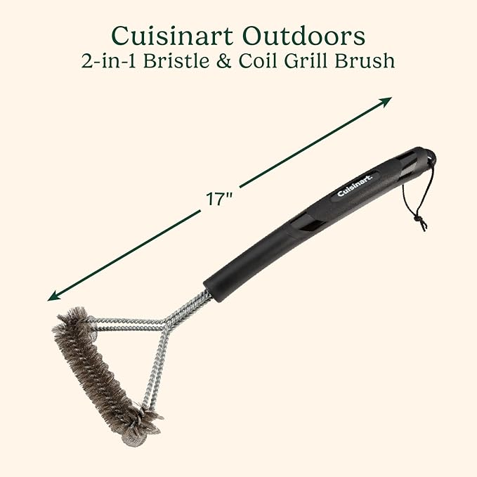 Cuisinart Coil and Brush with Angled Handle, 17” Dual Action Stainless Steel Grill Brush for Deep Cleaning All Grates, Comfortable Grip Grill Cleaner, Grill Accessory for BBQs, Cookouts & Tailgates