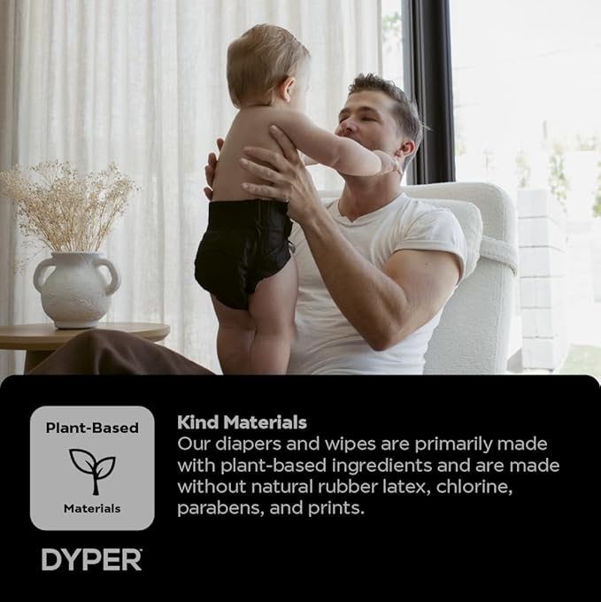 DYPER - Charcoal Enhanced Day & Overnight Disposable Baby Diapers - Made with Plant-Based* & Skin-Friendly Ingredients, Hypoallergenic for Sensitive Skin - Size 2, (224 Count)
