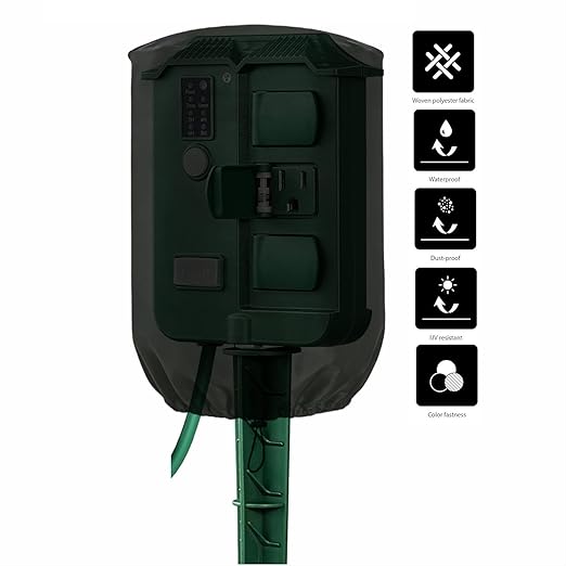 AF-WAN All-Weather Protective Cover for Outdoor Power Stake Timer Power Strip, Waterproof Windproof Dustproof 210T Nylon, Compatible with 6-10 Grounded Outlets