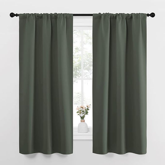 NICETOWN Bedroom Curtains Blackout Draperies - All Season Thermal Insulated Solid Rod Pocket Top Blackout Curtains/Drapes for Kid's Room (Dark Mallard, 1 Pair, 34 x 63 Inch)