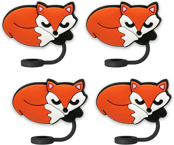 Animal Straw Toppers For Stanley Cups;Straw Covers Cap Toppers Compatible With Stanley 30&40 Oz Tumbler, Reusable & Silicone Tumbler Straws Topper For 0.4 Inch Tips Animal Lover Gifts (Fox)