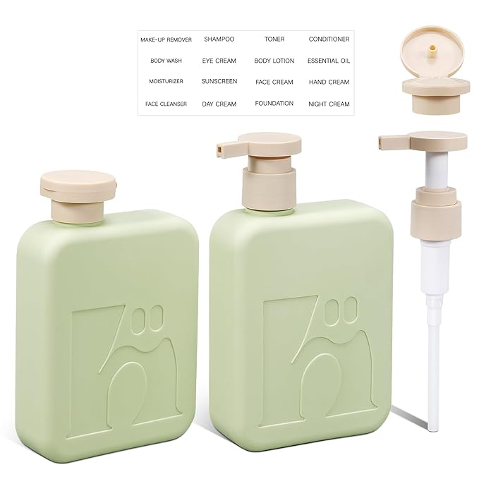 Travel Pump Bottles, Refillable Plastic Empty Squeeze Bottle with Flip Caps, Leak-Proof Dispenser Lotion Container for Shampoo, Soap, Toiletries for Vacation, Gym, Home(2 Pack, 11oz/330ml)