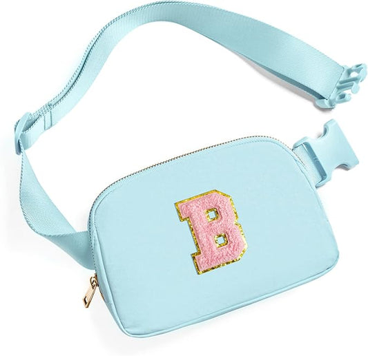 Gitus Gifts for 7 8 9 10 11 Year Old Girls Belt Bag Fanny Pack Crossbody Bags with Initial Letter Patch Birthday Gifts for Daughter Sister Friends Teen girls (Icing Blue-B)