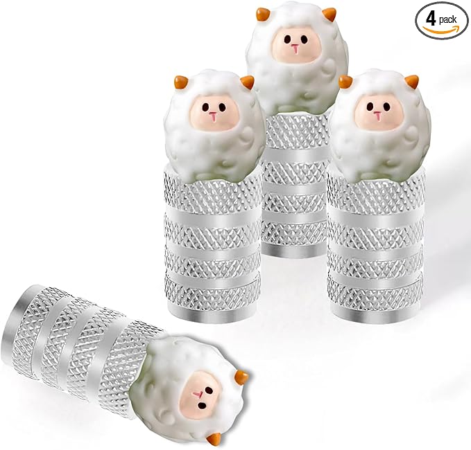 4Pack Sheep Tire Valve Stem Caps Cute 3D Resin Lamb Tire Air Caps | Cute Car Accessories Decor,Universal for Car,SUV,Bike,Motorcycle,Bicycle,Sheep Gifts for Women Men Lambs lover