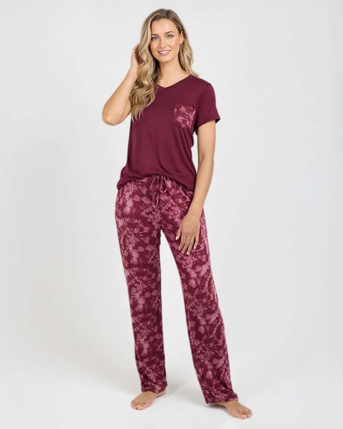 Real Essentials 2 Pack: Women's Comfy Pajama Sets - Short & Long Sleeve Ladies Loungewear Sleepwear PJs (Available In Plus)