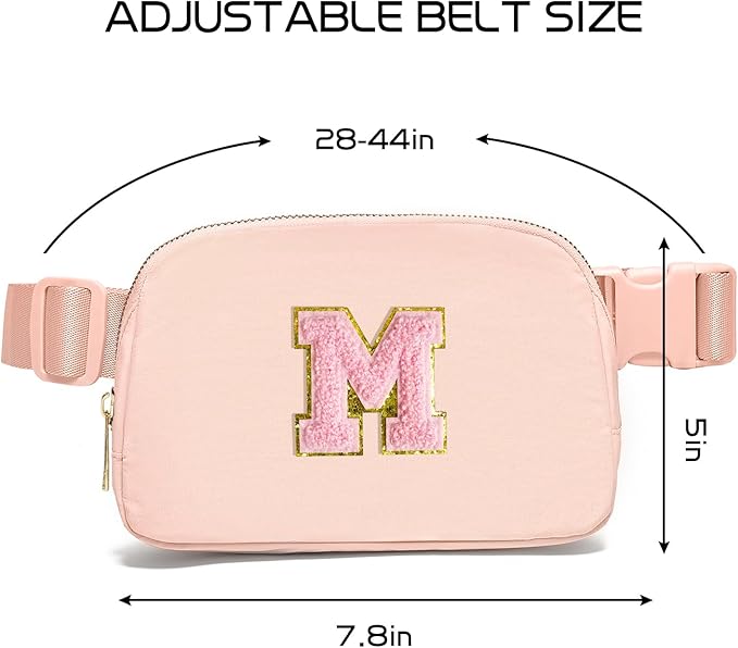 Gitus 6 7 8 9 10 Year Old Girl Gifts Belt Bag Fanny Pack Crossbody Bags with Initial Letter Patch Things for Teen Girls Easter Gifts for Girls Travel Essentials（Coral Pink-M）