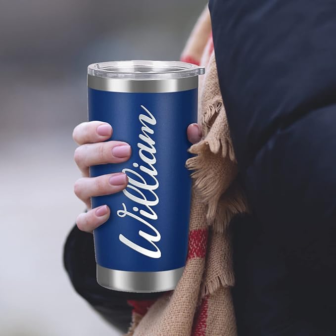 Personalized Tumbler with Lid and Straw Custom Stainless Steel Cups Mug with Engraved Name Text Customized Travel Coffee Tumbler Gifts for Men Women 20oz