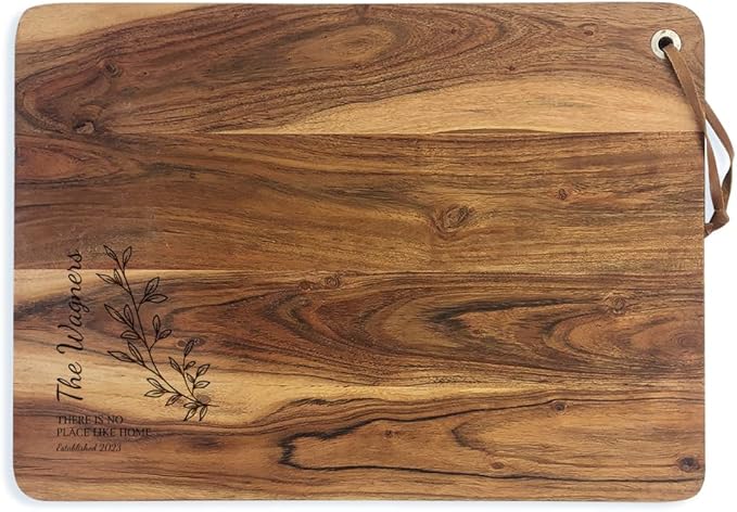 Engraved There's No Place Like Home Acacia Personalized Cutting Board, Custom Housewarming Gift, Wedding Present