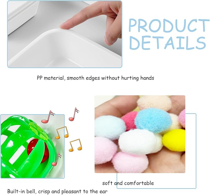 Dig-Box Tray for Hedgehog Cage with Ball Toy, Hedgehog Enrichment Kit Toy, Hedgehogs Accessories, for Hamster, Cat, Small Animal Accessories (White, 8.4 * 5.9 * 1.6in)