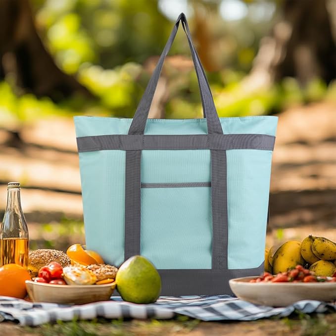 mosago Insulated Grocery Tote Bags, Large Reusable Cooler Bags with Zipper, Leakproof Thermal Shopping Bags for Food Delivery, Beach, Travel, for Picnic, Collapsible, Green