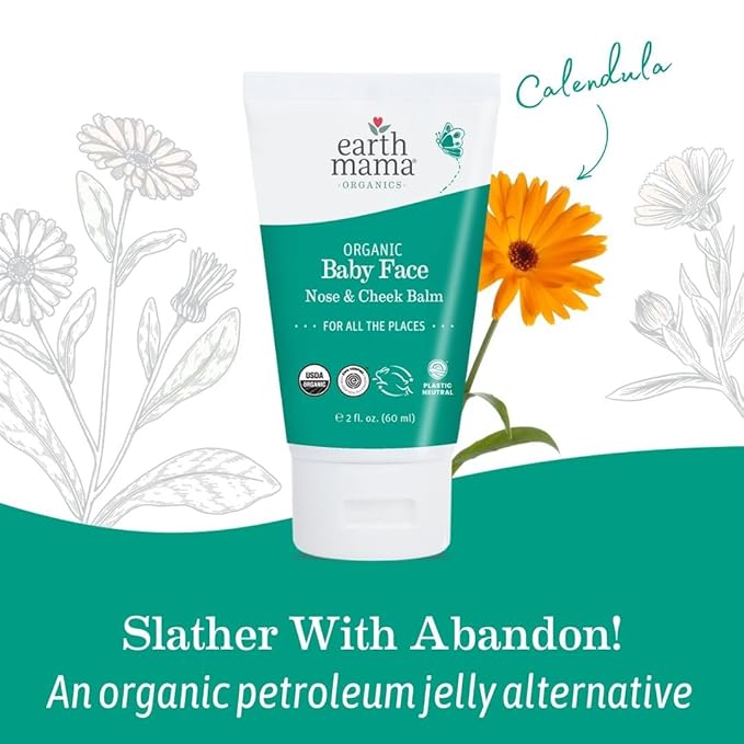 Earth Mama Organic Baby Face Nose & Cheek Balm | Moisturizer with Calendula Oil for Dry Skin Care, Natural Petroleum Jelly Alternative (2-Fluid Ounce, 2-Pack)