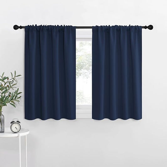 NICETOWN RV Blackout Curtains for Camper Windows, Kitchen Curtains, Short Blackout Curtains & Drapes, Thermal Insulated Rod Pocket Window Treatment Draperies for Nursery (Navy, 29" x 30", Set of 2)