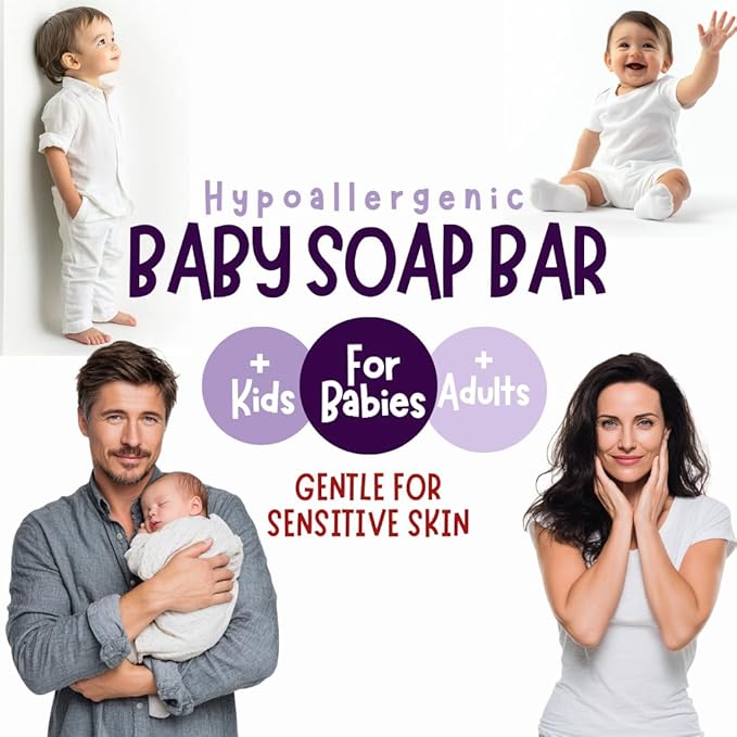 Hypoallergenic Baby Soap Bar for Sensitive Skin | Gentle Wash for Babies, Toddlers, Kids & adults | Relaxing Lavender Oil & Oatmeal | 5 Bars