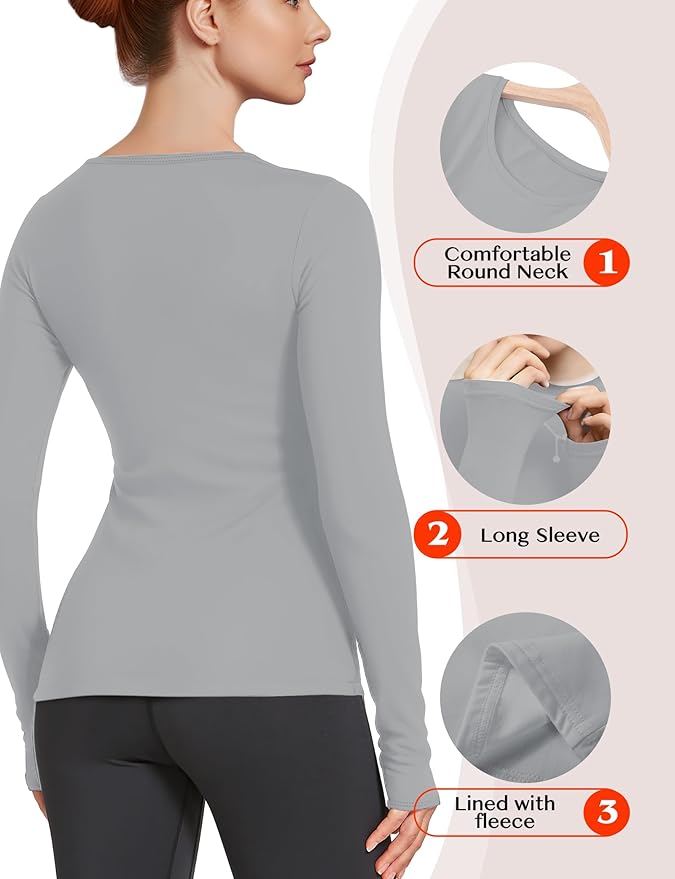 Women's Long Sleeve Thermal Underwear Lightweight Compression Baselayer Shirt Women Clothing Premium Comfort Winter Tops
