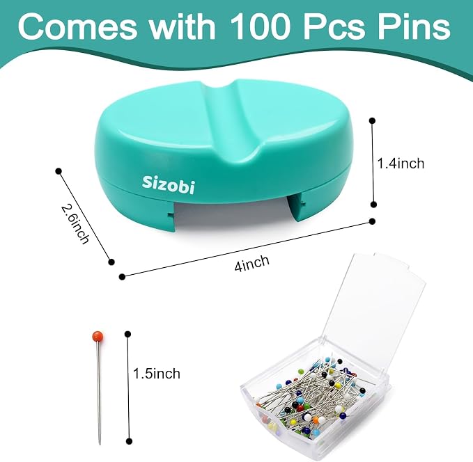 Sizobi Magnetic Pin Holder with 100 Pcs Pins, Sewing Supplies Organizer | Magnetic Pin Cushions for Sewing, Needle Magnetic Quilting Pins Holder Organizer, Bobby Pin Holder, Paper Clip Holder