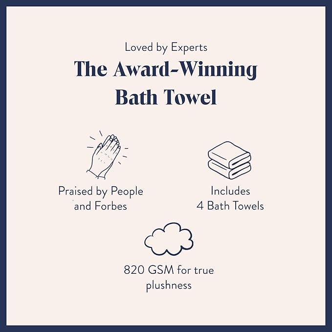 Brooklinen Super-Plush Turkish Cotton Bath Towel Set - Includes 4 Bath Towels Cotton, 820 GSM, Highly Absorbent, Machine Washable, Perfect for Home & Bathroom (White)